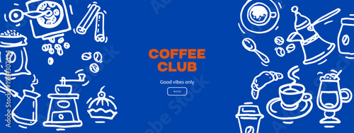 Hand drawn vintage coffee background. Cafe menu and packaging design. Crayon doodle sketch vector illustration.