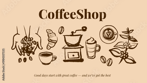 Hand drawn vintage coffee background. Cafe menu and packaging design. Crayon doodle sketch vector illustration.