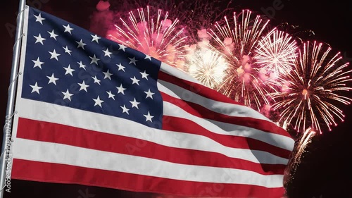 American flag with fireworks for corporate presentations, business marketing, and commercial use
