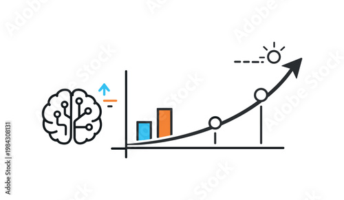 Artificial intelligence enabling predictive analytics and future planning in business strategy and operations, a clean graph with an upward curve paired with a small
