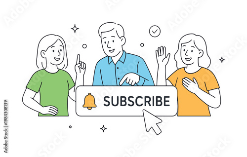 A digital content platform scenario where creators encourage audience engagement and long-term connection through simple actions, illustrated through a clean scene