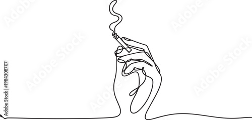 continuous single drawn one line hand with a cigarette.one line drawing vector illustration