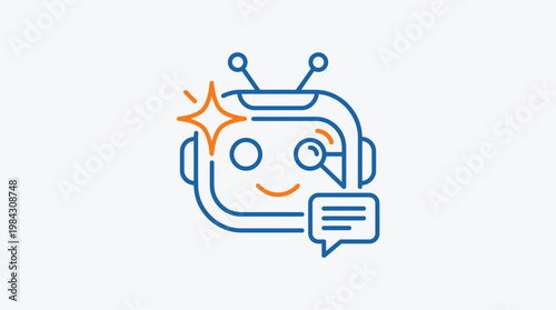 Robot Head with Chat Box Icon.