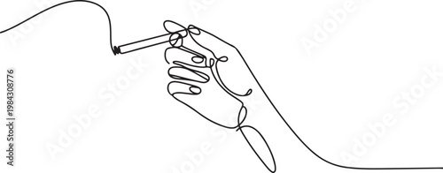 continuous single drawn one line hand with a cigarette.one line drawing vector illustration