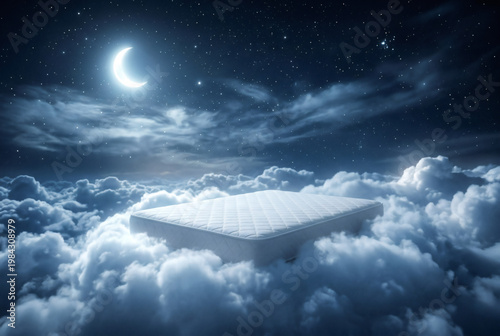 Floating Cloud Bed Under a Crescent Moon