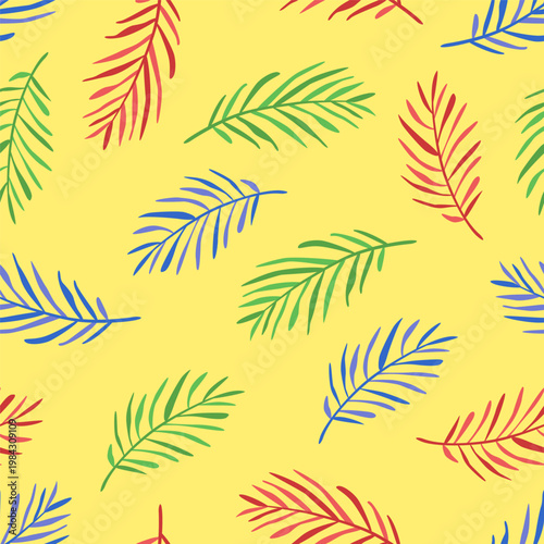 Vector seamless pattern with hand drawn palm leaves. Cute jungle design for textile, backgrounds, wallpaper, wrapping paper, digital prints.