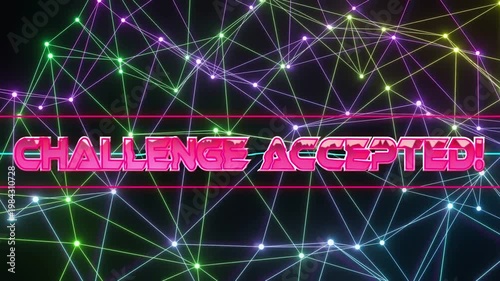 Entrance rotating pink 3D text to center, red lines sliding, mesh pulsing, promoting tech challenge