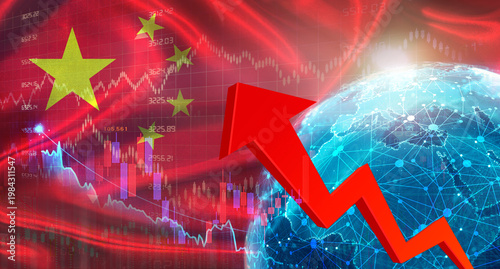Global financial growth with Chinese flag. Financial growth with China flag on economic background