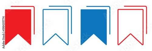 Bookmark Icon Set Collection in solid and Outline Styles. Clean and minimal design ideal for web, mobile apps, UI/UX design, reading apps, favorites, and save content concepts.