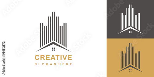 work mark real estate logo design with line art style. city building abstract For Logo Design Inspiration. business card design