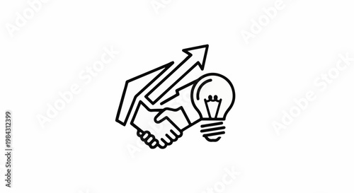Partnership, growth, and innovation symbolized by handshake and light bulb