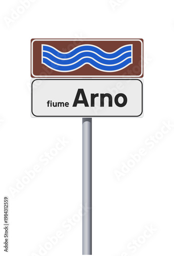 Vector illustration of The Arno river (Italy) road sign on metallic pole
