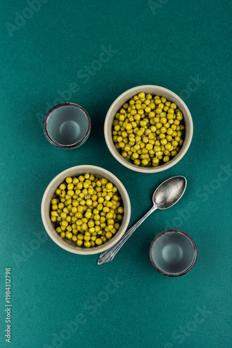 Canned Green Peas in Bowl, Simple Food Concept