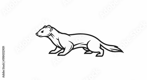 Outline of a stoat or weasel in profile, alert and poised