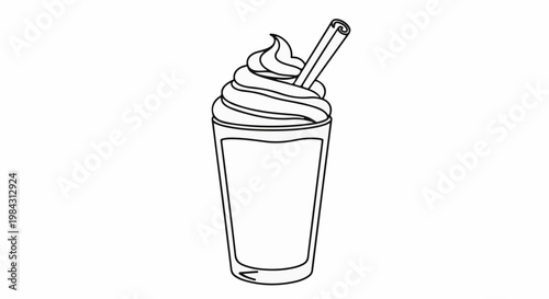 Outline of a tall glass with whipped cream and a cinnamon stick