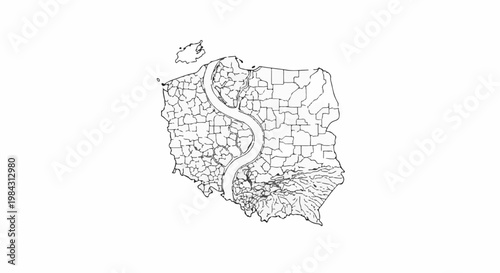 Outline map with a winding river and internal divisions