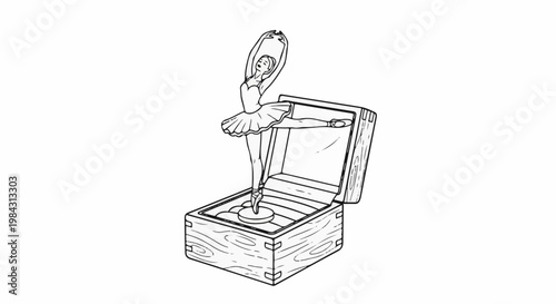 Open wooden box with ballerina figurine dancing