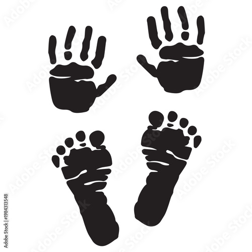 Baby Hand Footprint Silhouette Vector Set Black Family Print Collection