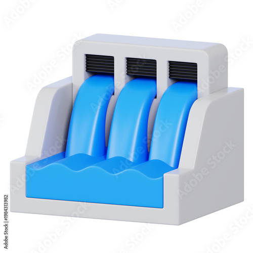 3D Hydroelectric water dam icon for renewable energy power plant isolated