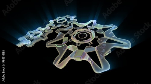 Abstract glowing gears symbolize movement, technology and dynamic mechanical systems in a futuristic, surreal visual style.
