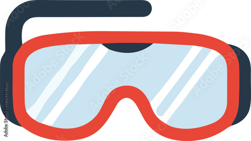 Stylish flat design icon of red and black swimming goggles, perfect for summer fun, aquatic sports, and underwater exploration, symbolizing leisure and adventure