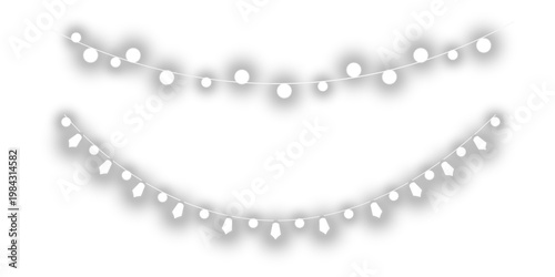 Glowing string lights garland with soft light bulbs and festive illumination isolated on transparent background.