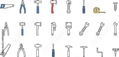 Colorful vector illustration of construction and repair tools symbolizing craftsmanship and manual labor
