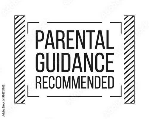 Parental guidance recommended black and white label sign. Content require adult supervision. Digital media alert. Isolated vector badge. Monochrome notice graphic with text. Online attention