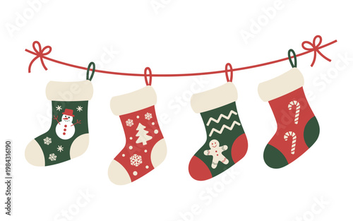 Christmas Stockings on Clothesline illustration vector