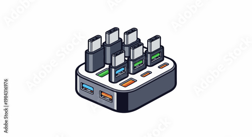 Multiple USB-C adapters and charging ports on a device