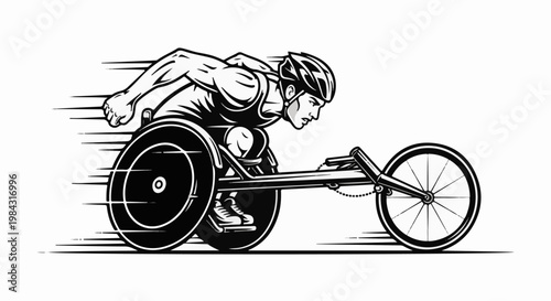 Muscular athlete in racing wheelchair in motion blur