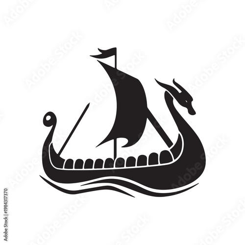 Viking King Longship Logo Vector – Nordic Warrior Boat Emblem, Scandinavian Ship Icon, Ancient Norse