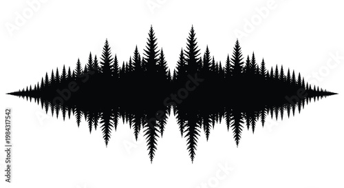 A striking visual representation of a dense forest landscape mirrored and symmetrical forming a unique waveform silhouette high quality professional detailed modern elegant stylish