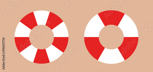 Summer Beach Safety Rescue Float Summer Clipart. 
Lifebuoy Swimming Ring Flat Vector Illustration Set. 