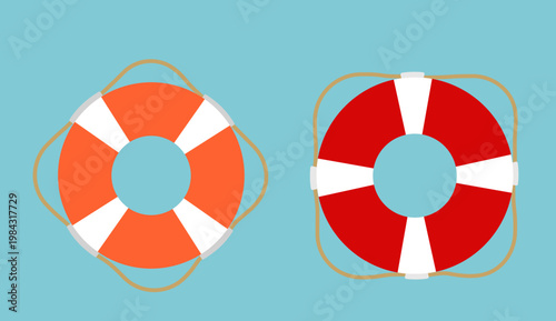 Summer Beach Safety Rescue Float Summer Clipart. 
Lifebuoy Swimming Ring Flat Vector Illustration Set. 