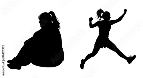 Contrast between sedentary lifestyle and active living depicted through silhouettes Vector, illustration