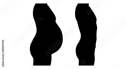 Silhouettes of a pregnant person and a slim person standing side by side Vector, illustration