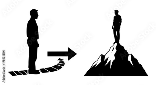Journey from ordinary ground to the peak of ambition and achievement Vector, illustration