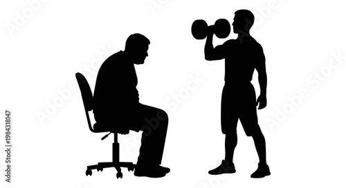 Contrast between sedentary lifestyle and physical exercise depicted through silhouettes Vector, illustration