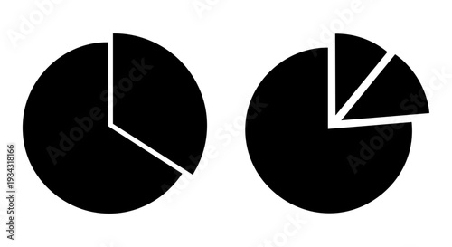Two pie charts with different segmentations illustrating distinct data proportions Vector, illustration