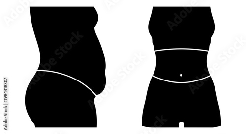 Comparison of maternity and regular waistlines in silhouettes Vector, illustration