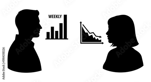 Communication of weekly performance metrics between colleagues in a professional setting Vector, illustration