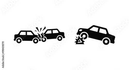 Two car collision depicted in a stark black silhouette
