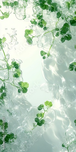 Abstract Floral Vista Overhead with Shamrock Sprigs in Soft Illumination and Detailed Venation
