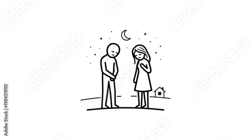 Sad Couple Standing Under The Night Sky