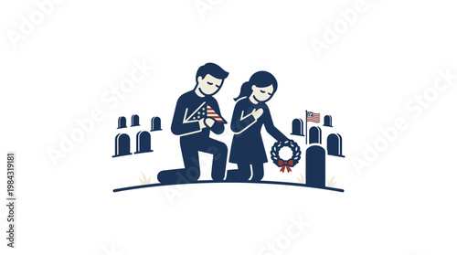 Mourning Couple at Grave on Memorial Day