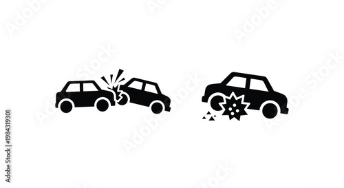 Two car crashes depicted in stark black shapes a graphic silhouette