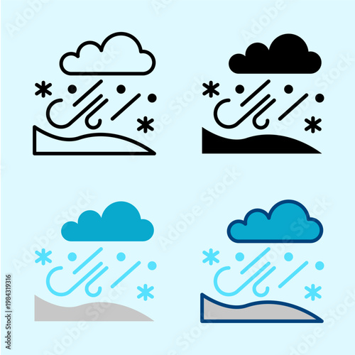 minimal line weather storm icon snow wind extreme winter climate condition editable stroke concept