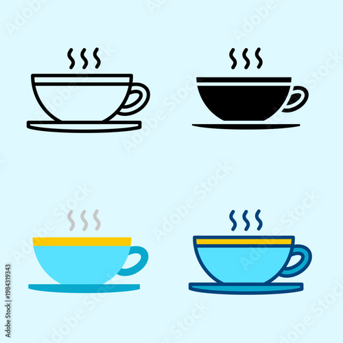 minimal line beverage icon hot coffee cup drink cafe warm steam editable stroke concept