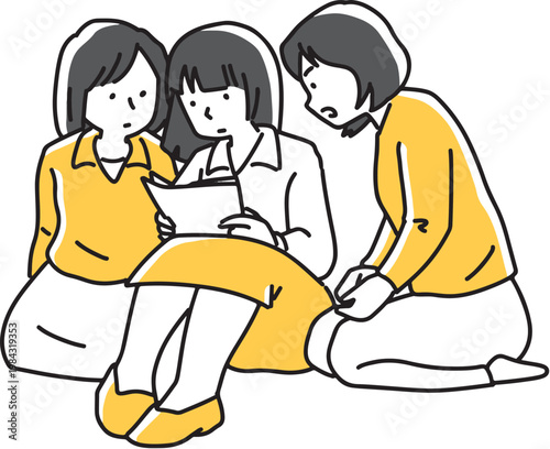 手紙を読む3人女性